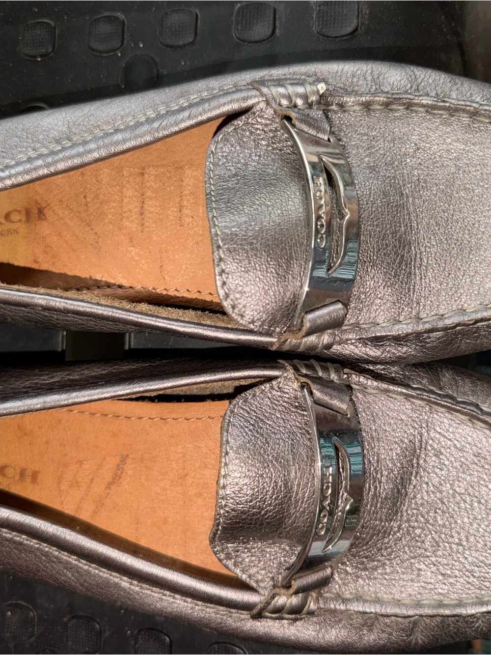 Coach Metallic Silver Leather Bit Loafers for Men
